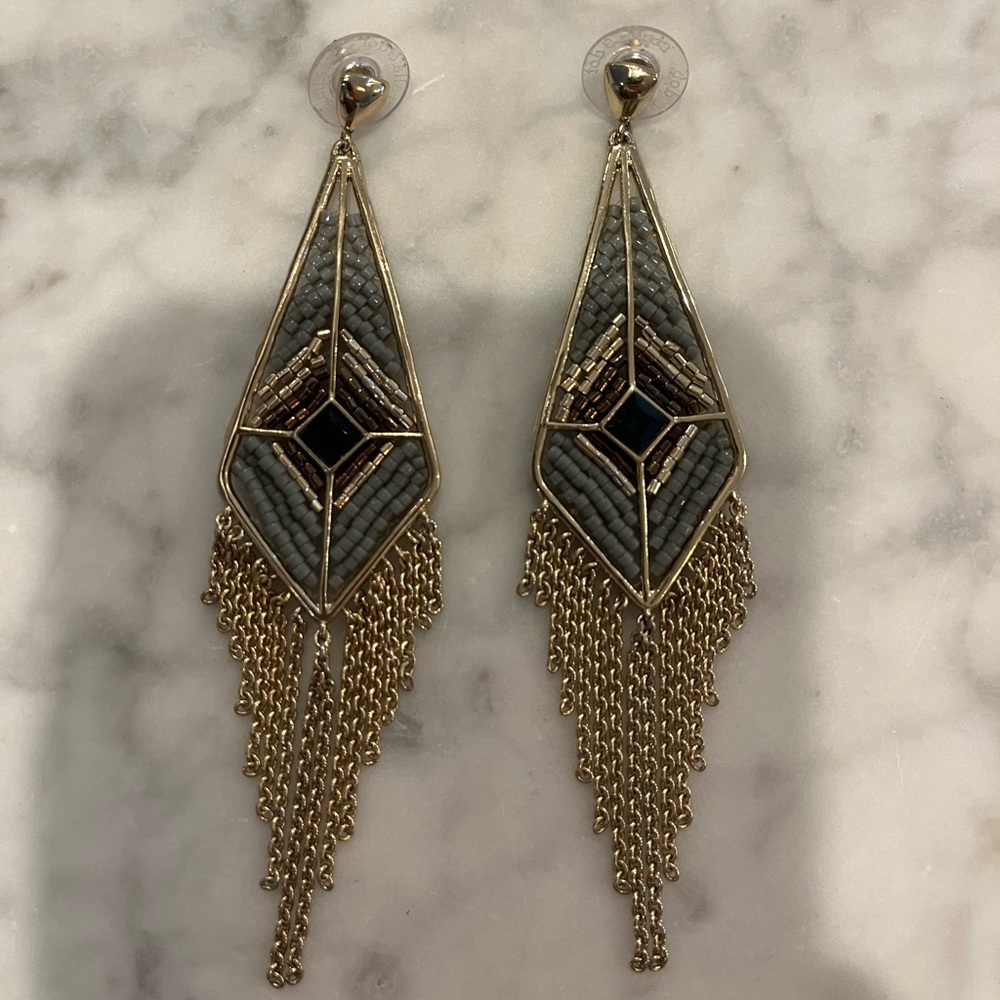 Stella & Dot Gold Fringe Tassel Statement Earrings
